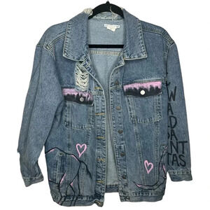 Wren+Glory hand painted‎ Australia theme koala denim jean jacket medium blue M